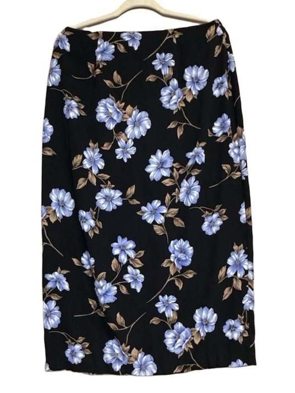 Vintage 90’s I.N. Studio Floral Midi Skirt Size L Black Blue Polyester
